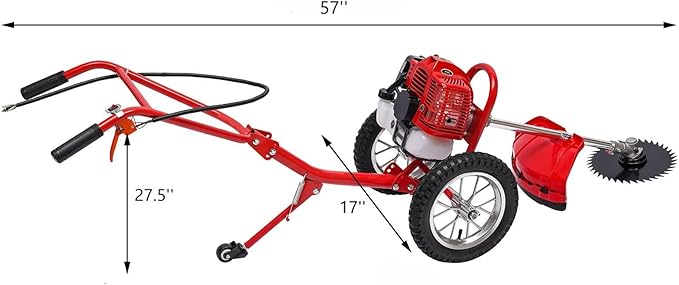 49CC 2-Stroke Gas Lawn Mower, 1.8KW 7000 RPM, Self-Propelled Lawnmower Walk-Behind Push Mower with High Rear Wheels for Efficient Lawn Care