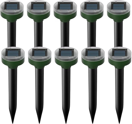 Mole Repellent 10 Pieces,Solar Powered Mouse Repellent Waterproof Rodent Gopher Repellent,360° Mouse Control Outdoor Mole Repeller for Garden Yard & Patio,Green