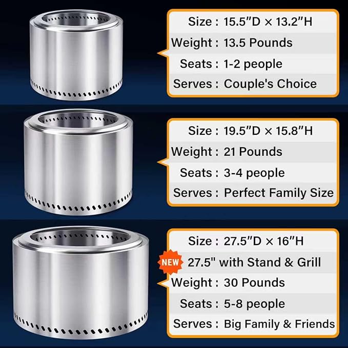 HGD 19.8" Smokeless Fire Pit Outdoor, Stainless Steel Wood Burning Firepit with Secondary Combustion, Backyard Patio Stove for Garden, BBQ & Bonfire