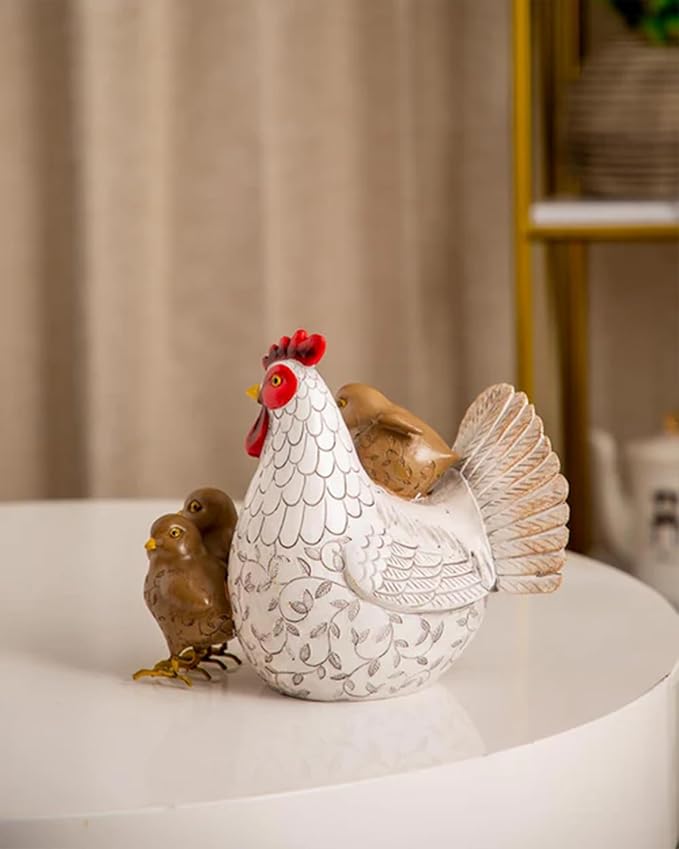Chicken Statue Outdoor Decorative for Garden, Yard Figurine Ornament Funny Porch Sculpture for Patio Flower Bed Home Bookshelf, 8.3" H × 8.3" L × 6.3" W