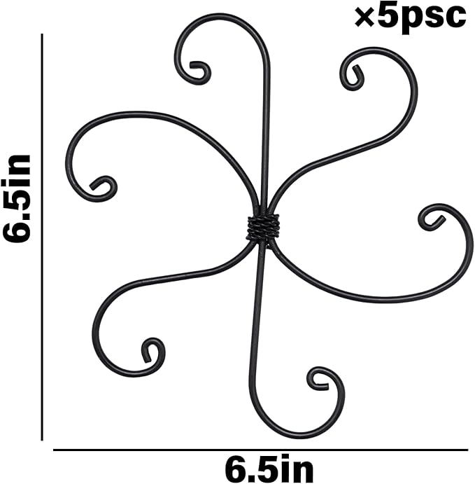 Black Monstera Plant Support Hook - 6.5 * 6.5IN -5 Piece Set, Durable Metal Stem Supports for Indoor Plants, Leaf Holder & Fishbone Cactus Stake, Stylish Design for Healthy Growth & Easy Care