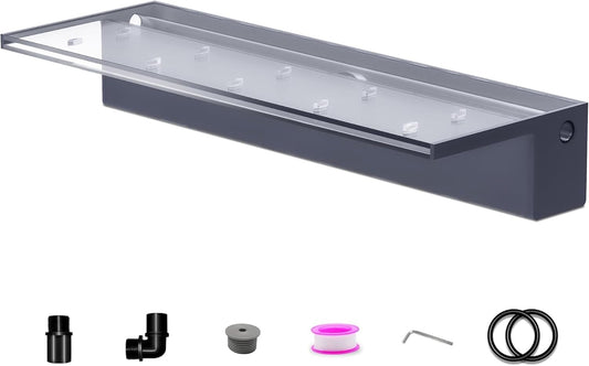 Pool Fountain, LONGRUNNEW Transparent Acrylic Pool Waterfall Spillway with Pipe Connector Kits for Indoor/Outdoor Decorative, 23.6 Inches Pool Water Feature for Garden Patio, Backyard Koi Pond Decor