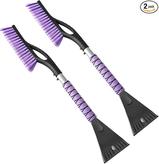 27" Snow Brush and Ice Scrapers for Car Windshield 2 Pack |Scratch-Free Bristle Head PVC Snow Brush & Foam Grip Window Snow Scraper Snow Removal Tool with Aluminum Body for Truck, SUV,Purple