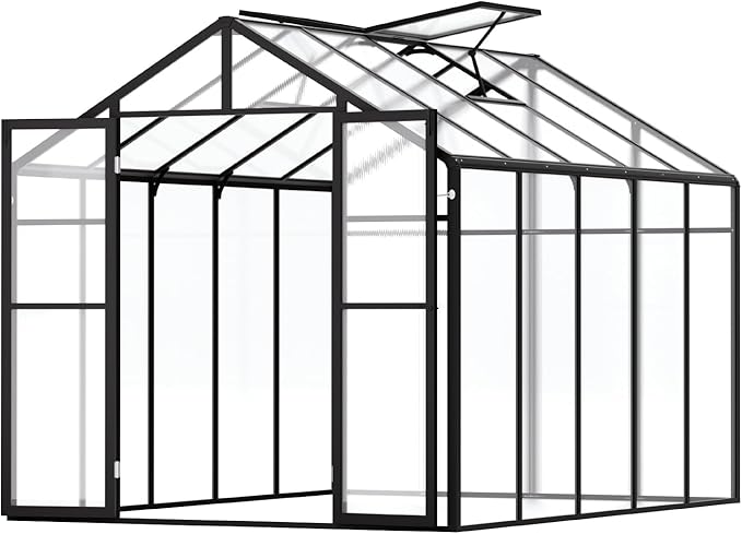 VEVOR Polycarbonate Garden Greenhouse, 8 x 10 Ft, with 2 Ventilation Windows, Hinged Door, Pavilion Style, Large Aluminium Greenhouse Kit, Flower Plant Shelter for Outdoors, Backyard