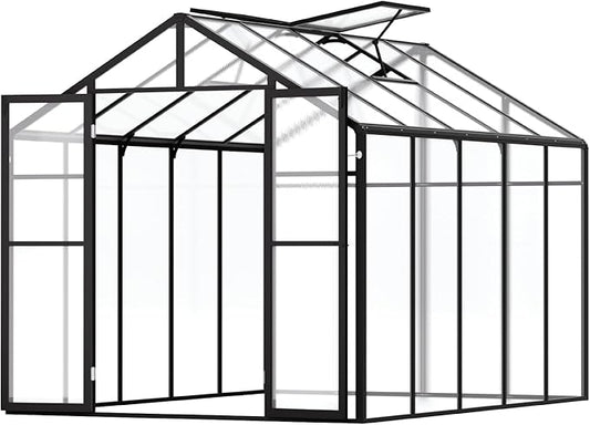VEVOR Polycarbonate Garden Greenhouse, 8 x 10 Ft, with 2 Ventilation Windows, Hinged Door, Pavilion Style, Large Aluminium Greenhouse Kit, Flower Plant Shelter for Outdoors, Backyard