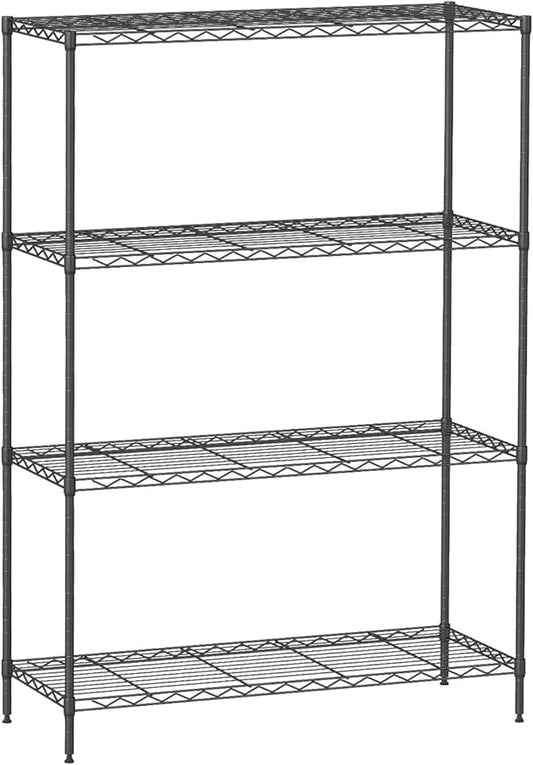 4-Tier Storage Shelves 35.4" L x 13.3" W x 53.7" H Metal Garage Shelves Standing Storage Shelf Adjustable Layer Racks with Steel Frame Suitable for Kitchen, Garage or Commercial Use (Black)