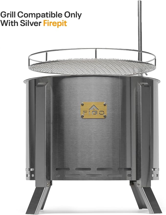 Stainless Steel Attachable Grill for Smokeless Firepit - 18 Inch - Open Fire Cooking Rack for Wood Burning Fire Pit, Camping, Bonfire, BBQ & Backyard - Compatible Only with Stainless Steel Firepit