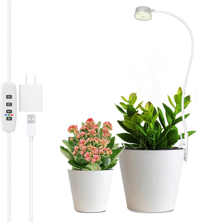 Grow Lights for Indoor Plants Growing, Pot Clip On Full Spectrum LED Plant Lights with Adjustable Gooseneck and 10L Brightness, 3/9/12 Hrs Auto On Off Timer for Indoor Small Plants (1 Pack)