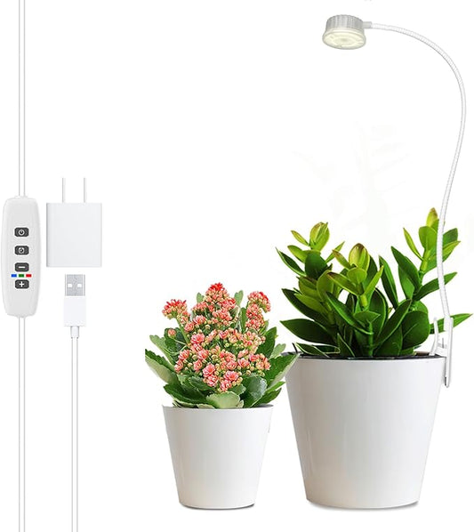 Grow Lights for Indoor Plants Growing, Pot Clip On Full Spectrum LED Plant Lights with Adjustable Gooseneck and 10L Brightness, 3/9/12 Hrs Auto On Off Timer for Indoor Small Plants (1 Pack)