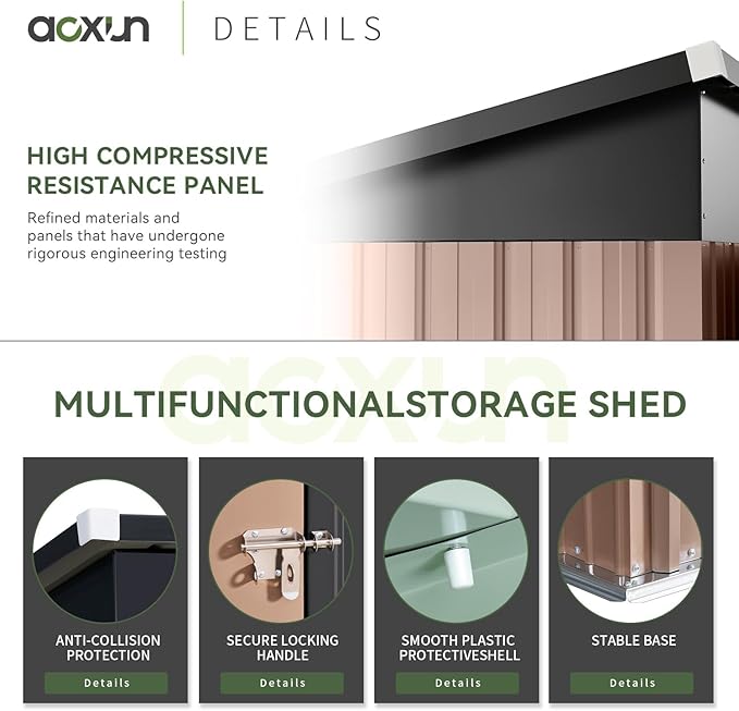 Aoxun 80 CU. FT Outdoor Storage Shed Waterproof Garden Metal Tool Shed, Brown