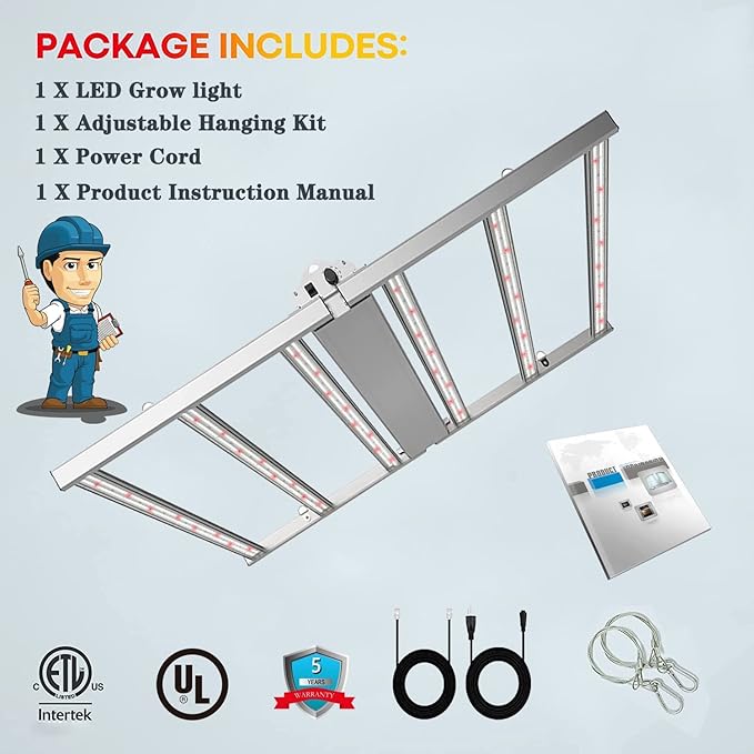 660W LED Grow Light, Foldable Indoor Grow Light Full Spectrum Coverage 4x4 Feet 3.0μmol/J, 1-10 V Dimmable 6 LED Strips with OSRAM Diodes, 120-277V UL Listed