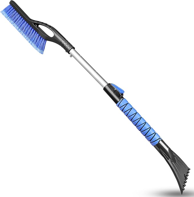 HEEYA Ice Scraper and Brush for Car, Extendable Snow Brush and Ice Scraper for Car Windshield Window, Car Snow Scraper and Brush with Foam Grip for SUV Truck Automobile Vehicle - Blue