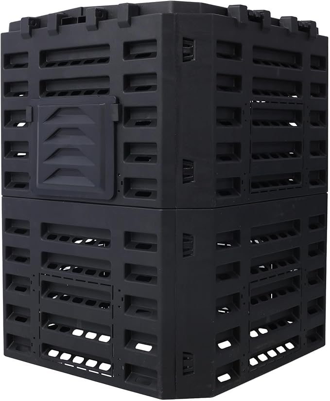 90 Gallon Garden Composter Bin - Premium Recycled Plastic, Large 340 Liter Capacity, Easy Assembly, Lightweight, Aerating Outdoor Compost Box for Fertile Soil