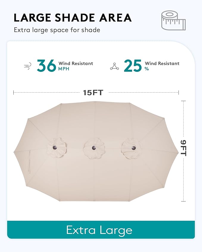 SERWALL HDPE Patio Furniture Set with 15FT Double Side Patio Umbrella, 7-Piece Outdoor Modular Sectional Sofa Set, All Weather Patio Couch Set for Deck, Black & Grey(Umbreall Base not Included)