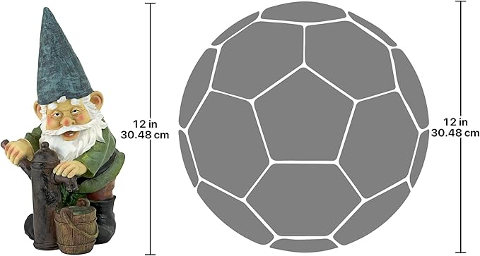 Design Toscano Garden Gnome Statue - Water Pump Pete Garden Gnome - Lawn Gnome Full Color