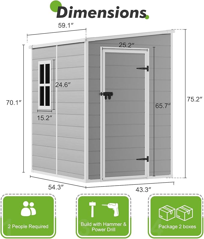 5x4 Shed Resin Outdoor Storage with Floor Included, Waterproof Lockable Small Plastic Garden Tool Shed Cabinet