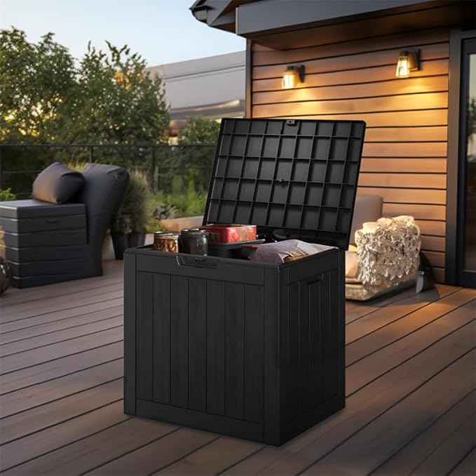 30 GallonOutdoor Storage Box,Resin Deck Boxes Waterproof, IndoorOutdoor Bin for Package Delivery, Patio Cushions, Gardening Tools, Lockable, UV Resistant