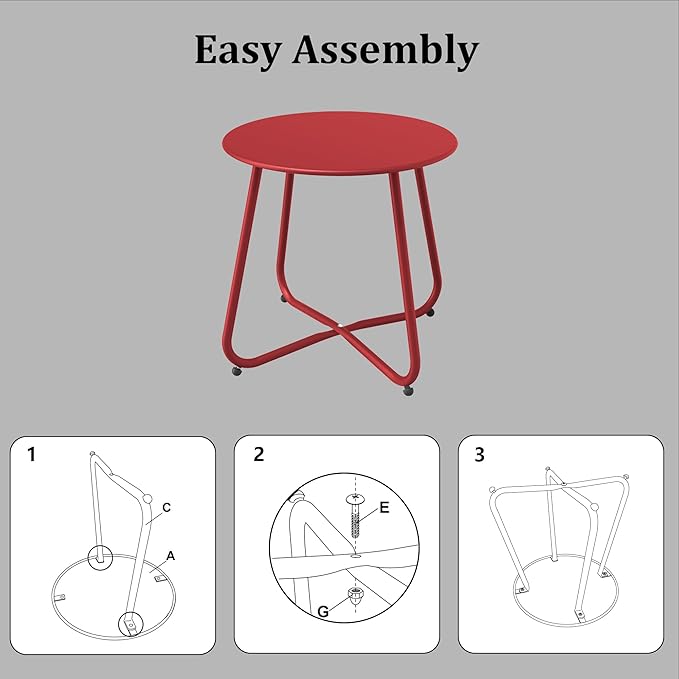 Dark Red Patio Side Table, 18" Weatherproof Steel Outdoor Indoor Side Table for Garden, Balcony, Pool & Tailgate, Rust-Resistant Lightweight Portable Patio End Table