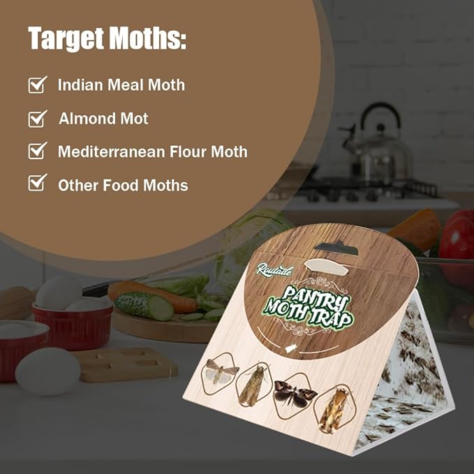 12 Pack Powerful Pantry Moth Trap with Pheromone Attractant and Sticky Glue, Long-Lasting Moth Traps for Pantry, Kitchen, Food Storage, and Closet, Effective Pest Control, Non-Toxic and Easy-to-Use