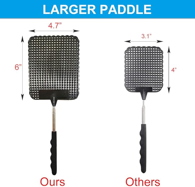 2PCS Telescopic Fly Swatter, Manual Heavy Duty Plastic Flyswatter, Upgraded Sturdy Fly Swatter with Extendable Stainless Steel Pole