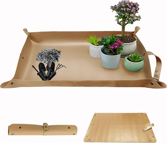 Leather Plant Repotting Mat Waterproof Transplanting Mat Indoor Succulent Potting Portable Gardening Mat, 30" X 18" Thickened Foldable Plant Potting Tray and Mess Control mat