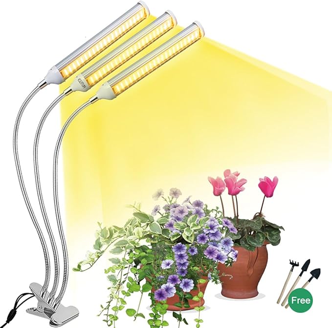 ELITUN LED Grow Light for Indoor Plants, Full Spectrum Plant-Growing Lamp with 315 LED Lamp Beads,5 Dimmable Levels & 3 Modes Timing Function, Auto On/Off (3 Heads Light)