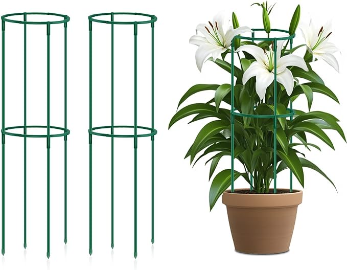 Plant Support Cages 2 Pack,Supking Plant Stake Trellis Adjustable Height and Width for Indoor Outdoor,Plastic Flower Support Ring for Garden Hydrangea Peony Tomato Potted Plants Comes 30 Strap Ties
