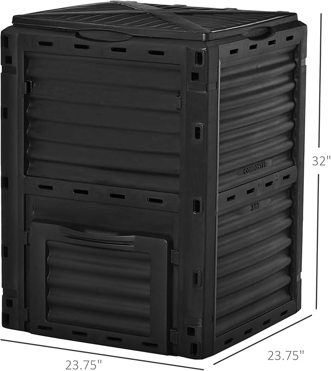 Compost Bin Outdoor 80 Gallon Garden Composter, with 48 Vents and Sliding Doors, Lightweight Outdoor Compost Box for Garden, Kitchen, and Yard Waste, Black