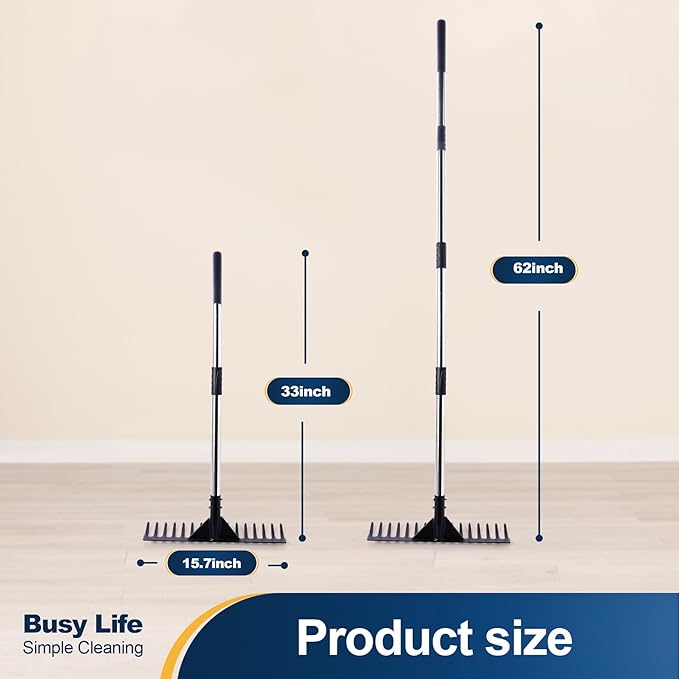 Yocada Thatch Rake 15.7" Steel Lawn Thatching Rake Heavy Duty Grass Grooming Tool for Garden Yard Soil Loosening Lawn Cleaning 62" Tall