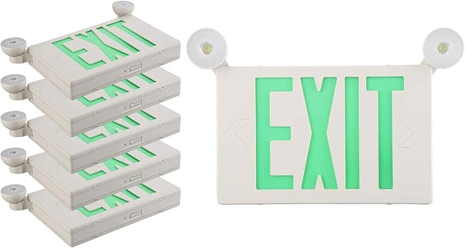 SPECTSUN 6 Pack Led Exit Sign with Emergency Lights & Battery Backup Operated Powered Green Exit Lights Exit only Sign-UL Listed 120-277VAC Fire Exit Signs Lighting for Room,Street,Window.Stairs.