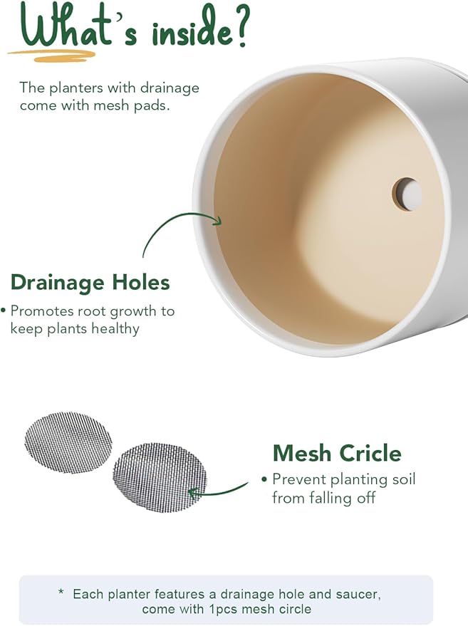 LE TAUCI Ceramic Pots for Plants, Set of 2, 10 + 12 Inch Plant Pot, Durable & Stylish Planters for Indoor Plants with Drainage Hole and Saucer, Elevate Your Home’s Aesthetic, White