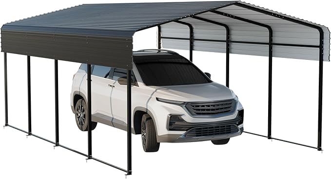 Metal Carport 13 * 20 FT with Enhanced Base Heavy Duty Garage with Galvanized Steel Roof Multi-Use Shelter Outdoor for Car, Pickup, Boat and Tractors