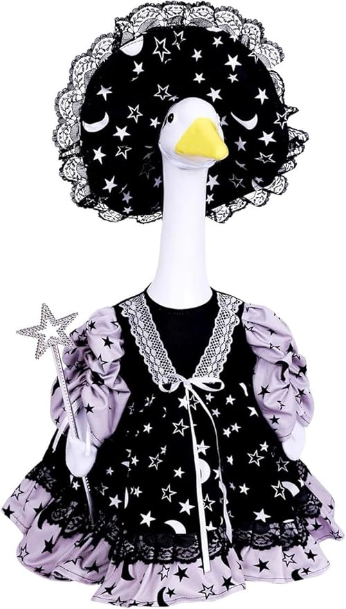 AZYM Halloween Porch Goose Outfits,3 Pcs/Set Yard Goose Statue Clothes for 23" Statue Patio Lawn Garden Halloween Decoration(Black Halloween Night)