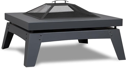 Real Flame Breton Wood Burning Fire Pit - Freestanding & Portable, Includes Spark Screen, Log Poker & Storage Cover