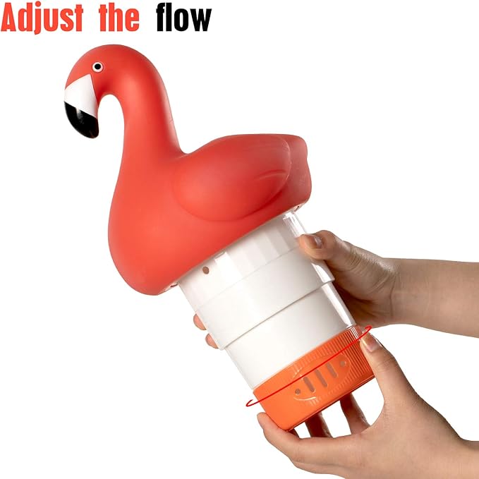 XY-WQ Chlorine Floater, Floating Pool Chlorine Dispenser (Flamingo), Fits 1 and 3 Inch Tablets for Large and Small Pools, Hot Tub, Spa