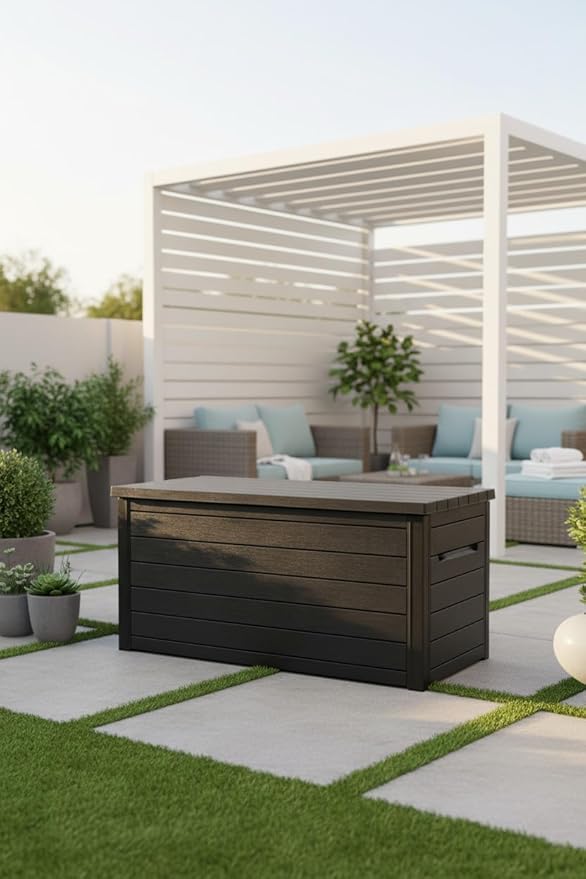 230 Gallon Deck Storage Box Outdoor Patio Container (Graphite Black)