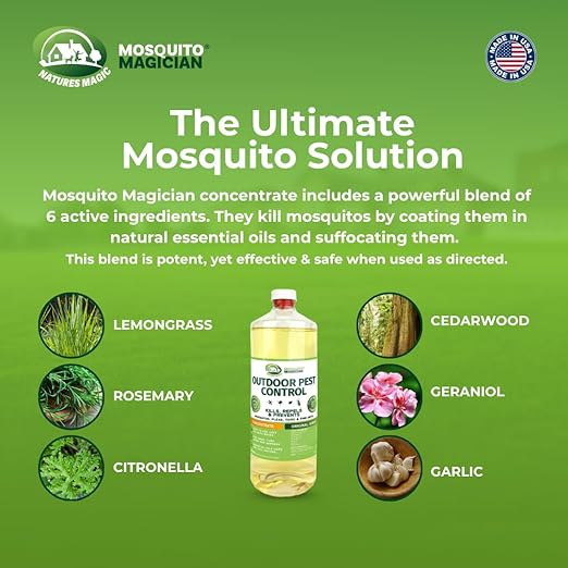 Mosquito Magician Liquid Concentrate, Kills Mosquitoes, Fleas & Fire Ants, Yard Spray Treatment, Safe for Pets, Use with Sprayers, Foggers & Misting Systems, Outdoor Mosquito Repellent - 32 Fl Oz