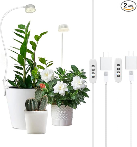 Shyineyou Small Grow Lights for Indoor Plants Full Spectrum,Plant Lights for Indoor Growing, Clip on Plant Grow Light with 3/9/12H Timer for Succulents,Small Plants, 2-Pack