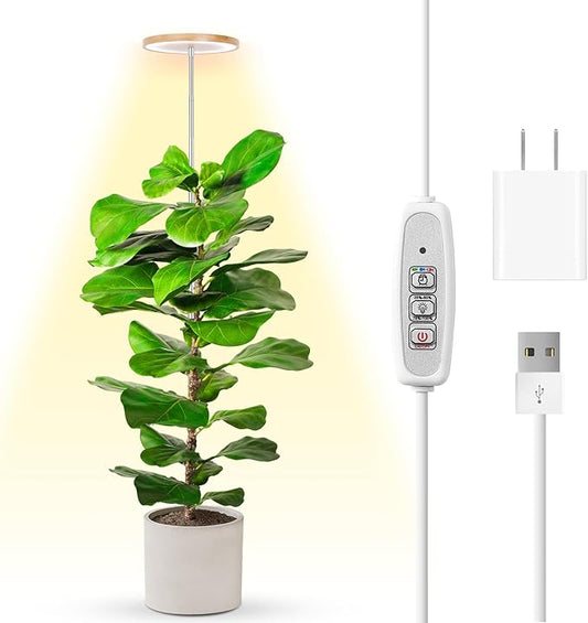 LBW Plant Grow Light Bamboo Plant Grow Lights for Indoor Full Spectrum LED Plant Grow Light, 4/8/12H Recurring Timer
