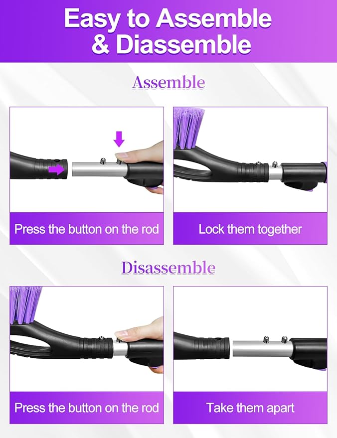 HEEYA Ice Scraper and Brush for Car, Extendable Snow Brush and Ice Scraper for Car Windshield Window, Car Snow Scraper and Brush with Foam Grip for SUV Truck Automobile Vehicle - Purple