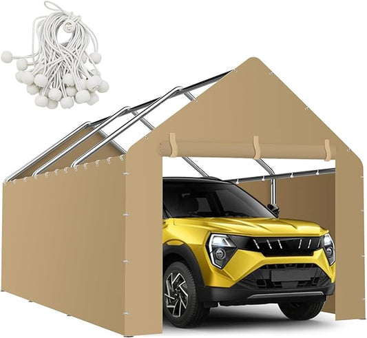 Carport Canopy Sidewalls for 10'x20'x9.35' Carport with Ball Bungee Cords, Replacement Covers Canopy Walls for Car Tent Garage(Sidewalls Only) (Khaki)