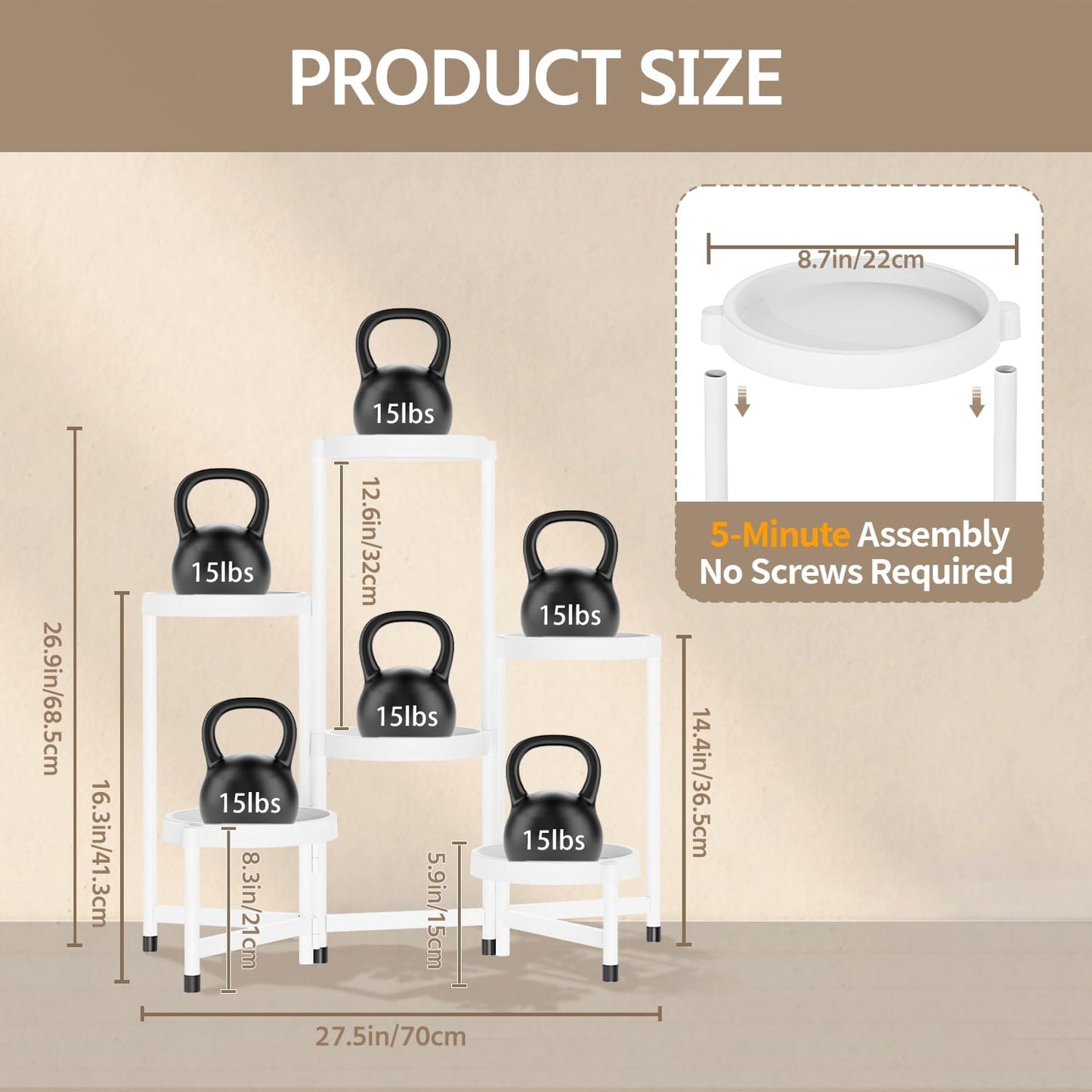 LASZOLA 6 Tiered Folding Plant Stand Indoor for Multiple Large Planter, Tall Heavy Duty Adjustable Rack with Rust Proof Plastic Shelving, Sturdy Vertical Tree Organizer for Narrow Inside Floor, White