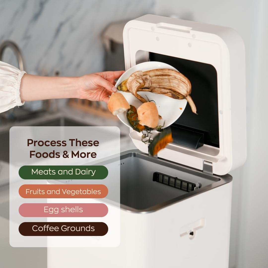 Gravity Electric Composter - 22L Kitchen Composter– Decomposes 3.3 lbs Daily, Odorless & Quiet Indoor Composting, Rapid Decomposition with All-New Compost Starter 2.0 + Booster Pack (Silver)