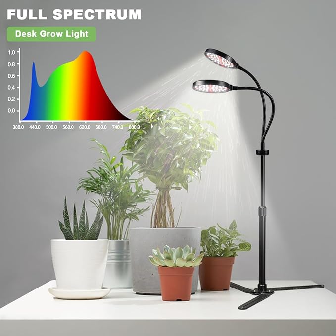 Grow Light 4.7'' LED Dual Ring,80W 6000K Full Spectrum Gooseneck Lamp for Indoor Plants Growing with Timer 4/8/12/18Hrs,Dimmable & Height Extendable 9-16''