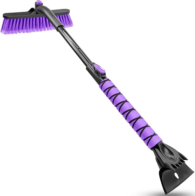 HEEYA Snow Brush for Car, Extendable Snow Brush and Ice Scraper with Foam Grip, Car Window Scraper for Snow and Ice for SUV Truck Auto Jeep RV Vehicle Windshield - Purple