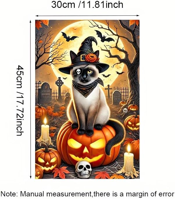 Happy Halloween Garden Flag Double Sided 12x18 Halloween Pirate Witch Cat Garden Flag Graveyard Full Moon Pumpkin Flag Holiday Outside Decorations Banner