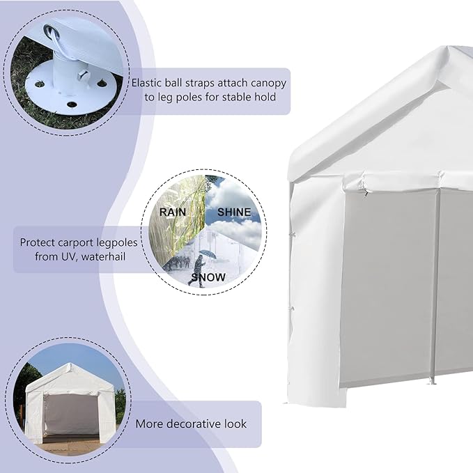 LVUYOYO Carport, 10'x20' Heavy Duty Car Canopy, Outdoor Portable Carport with Removable Sidewalls, All Weather Garage Tent for Car, Truck, Boat, Party