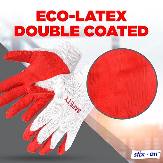SAFETY Non-Slip 50 Pairs Red Latex Cotton Multi-Purpose Work Gloves- Nitrile Dipped & Rubber Palm Coated for a Firm Grip- Heavy Duty Premium-Construction-Moving-Warehouse-Garden-Gloves