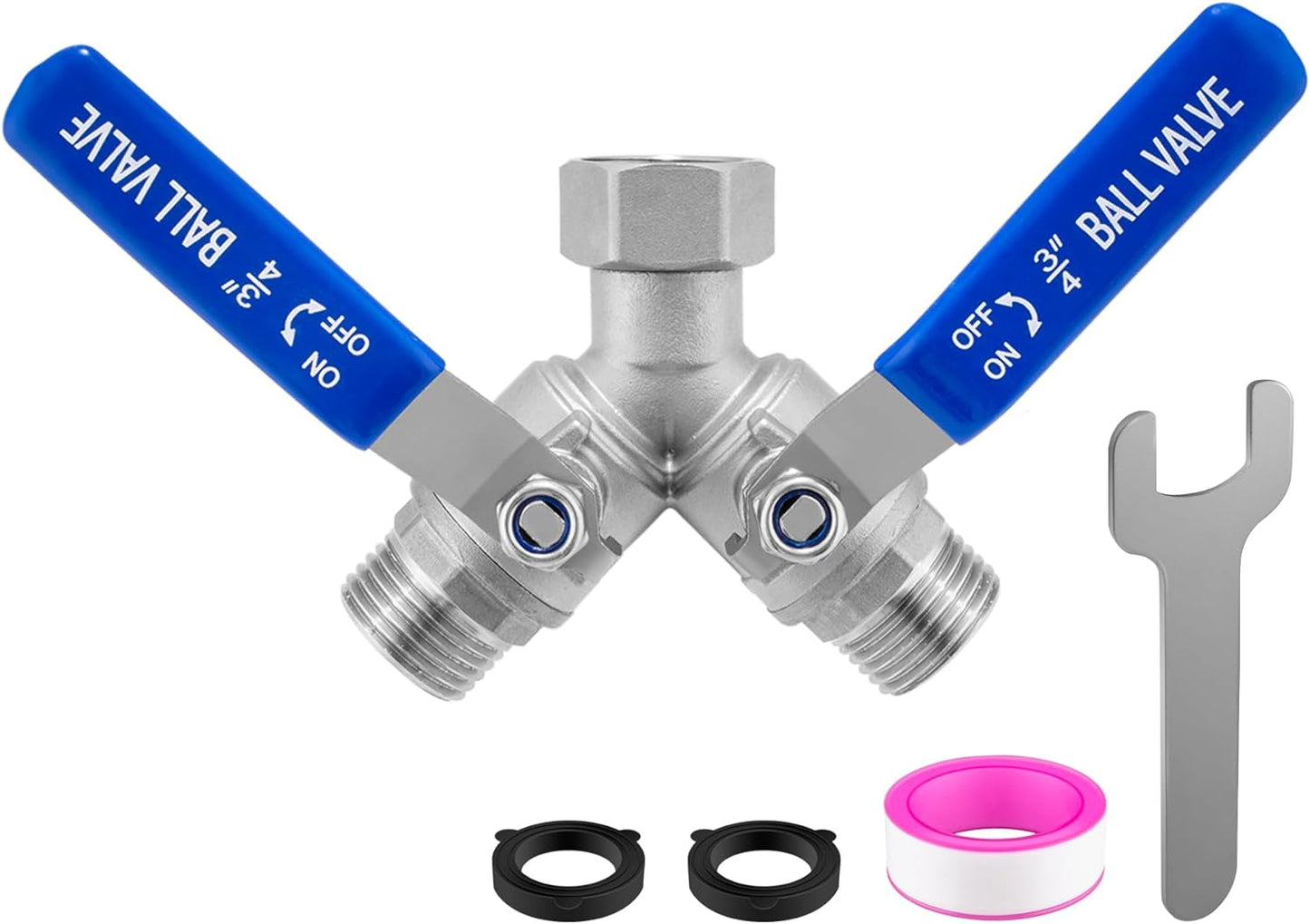 Garden Hose Splitter 2 Way Heavy Duty, 304 Stainless Steel Water Hose Splitter with Long Handle, Lead-free Y Water Garden Hose Splitter, 3/4" GHT Thread Full Flow 2 Way Water Hose Splitter