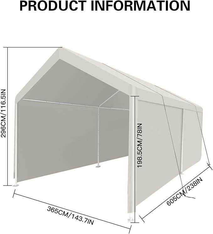 Carport 12x20 Ft Heavy Dut Car Port Canopy, Portable Garage Shelter Car Tents Carpas para Carros All Weather for Automobiles Truck Boat (White)